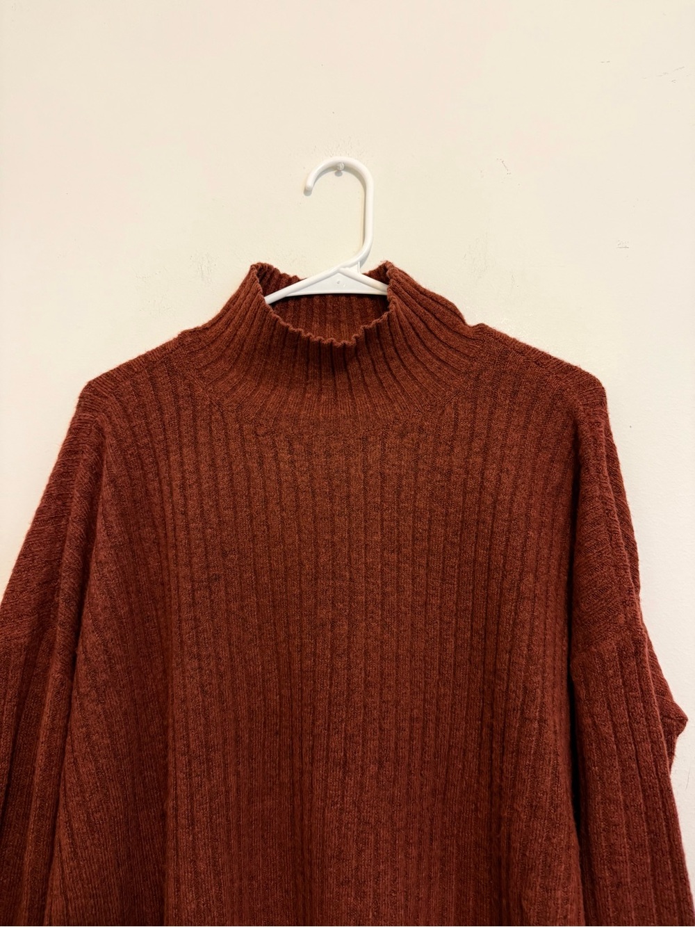 2/$30 LOFT Rust Ribbed Mock Neck Sweater Women’s Small Cozy Soft Tunic Pullover - Picture 3 of 9